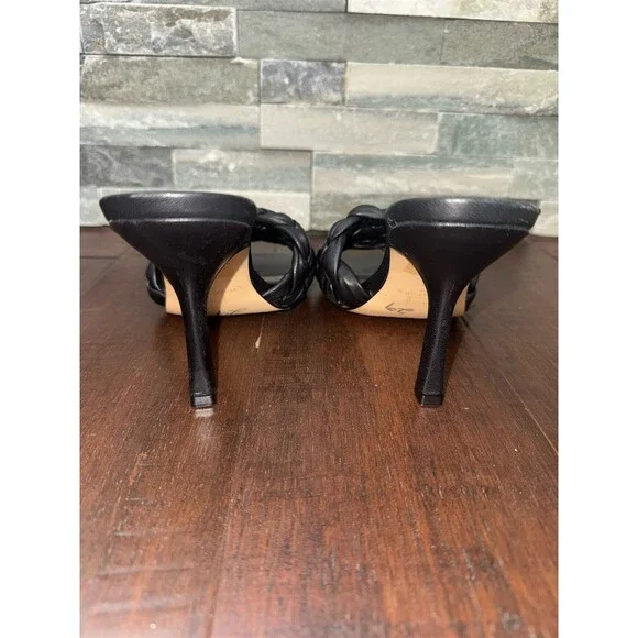 Marc Fisher LTD Sandals Womens Black Woven Braided Slide Mule Square Toe Heel 8 - Picture 3 of 11